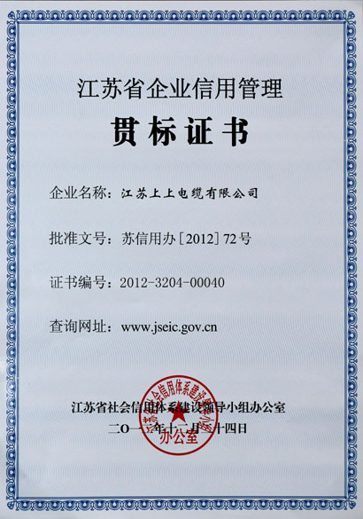 东升pg娱乐游戏荣获“江苏省企业信用管理贯标证书”